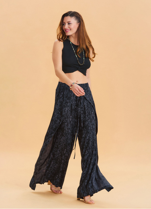 Anthracite Bohemian Trousers with Elastic Waist and Tie Detail 4473